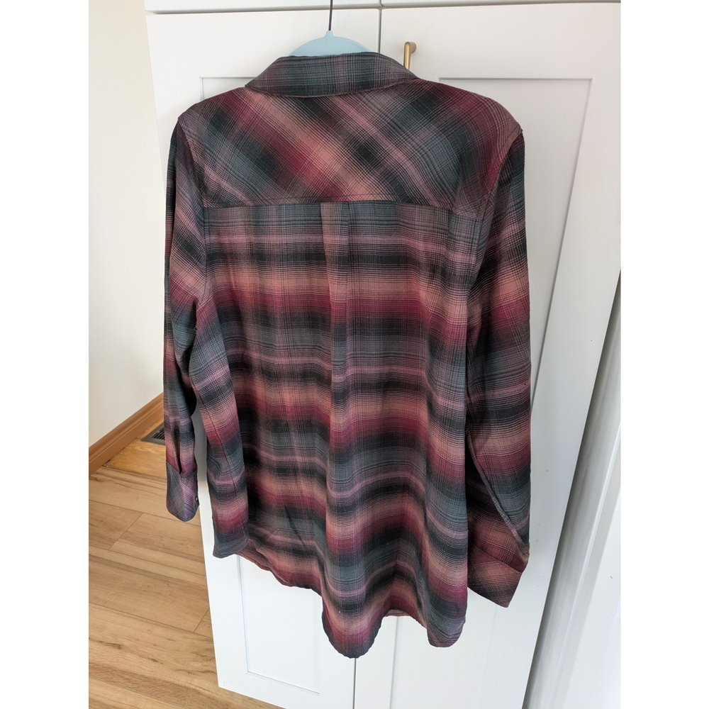 Penningtons Plaid Button-Up Shirt in Berry and Gray - Picture 2 of 9